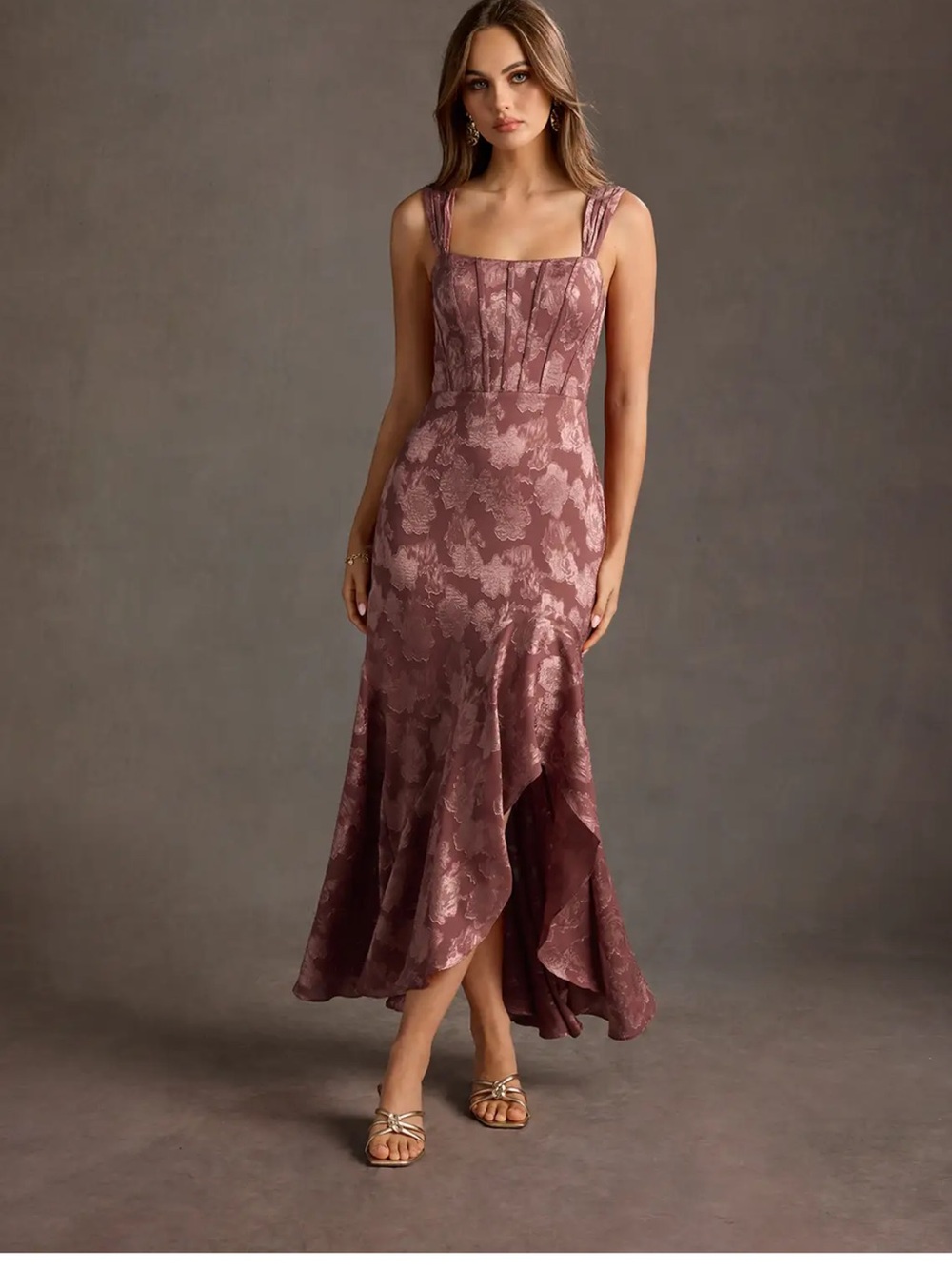 Azazie Saskia Vintage Rose Maxi Dress